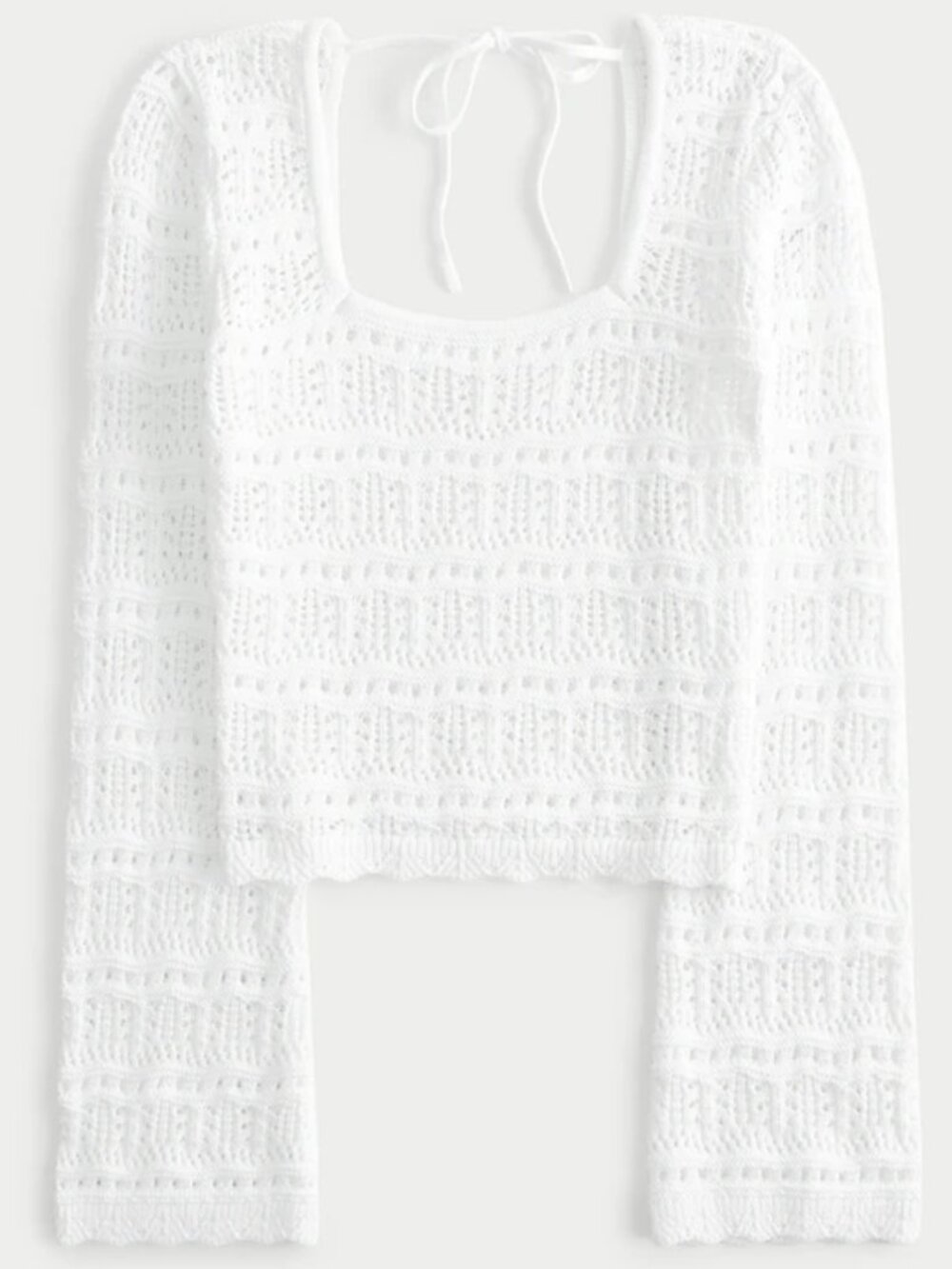 Hollister Crochet Long Sleeve Square Neck Top in White, Size XS NWOT